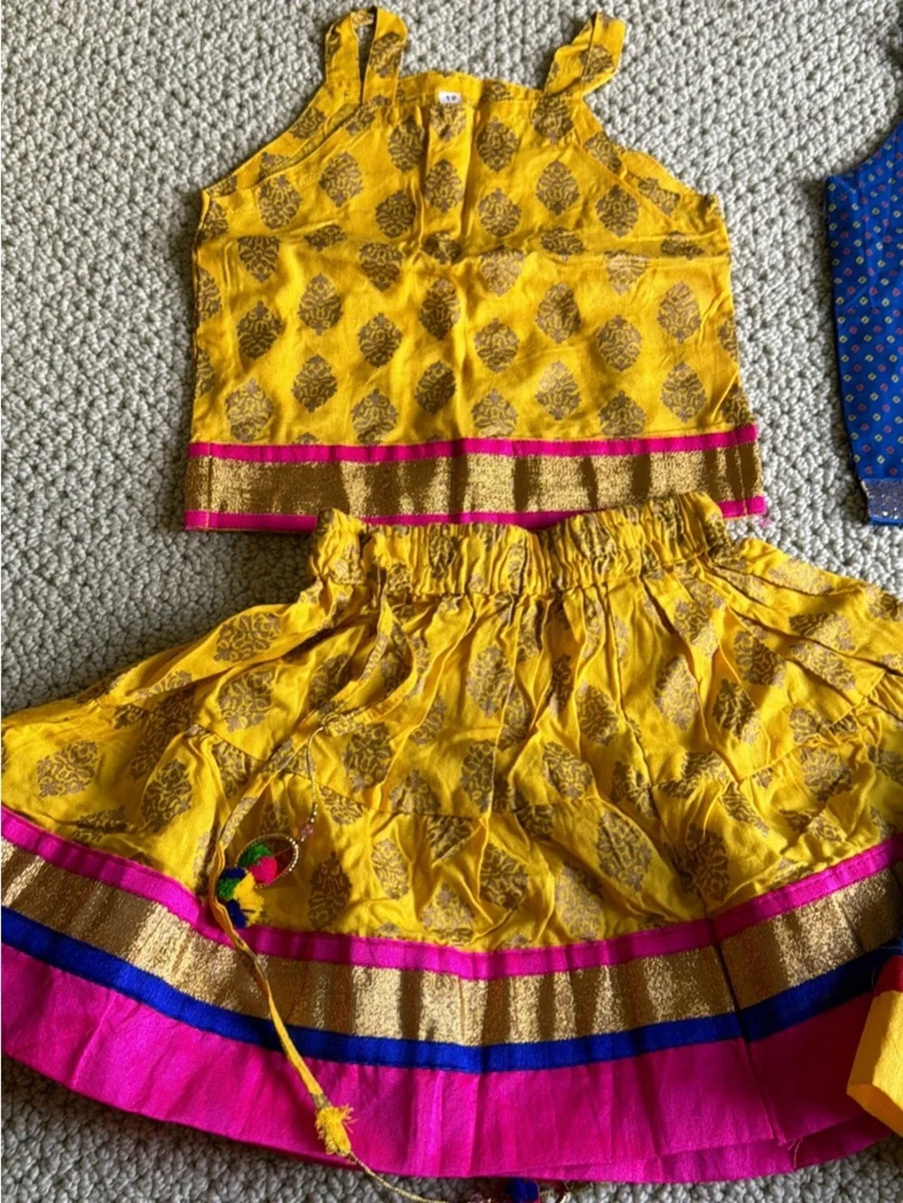 Blue and Yellow Girls' Festive Skirt and Top Set